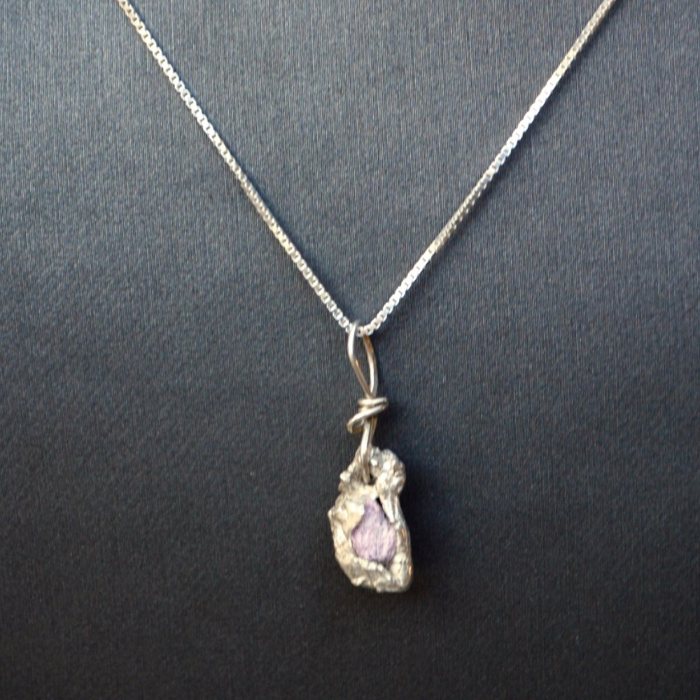 Genuine Pink Sapphire Ruby Nugget Sterling Pendant - Picture 5 of 6